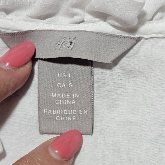 H&M Sleeveless Boho Tunic Top Ruffle Collar & Peplum Hem White Size L - Picture 3 of 15